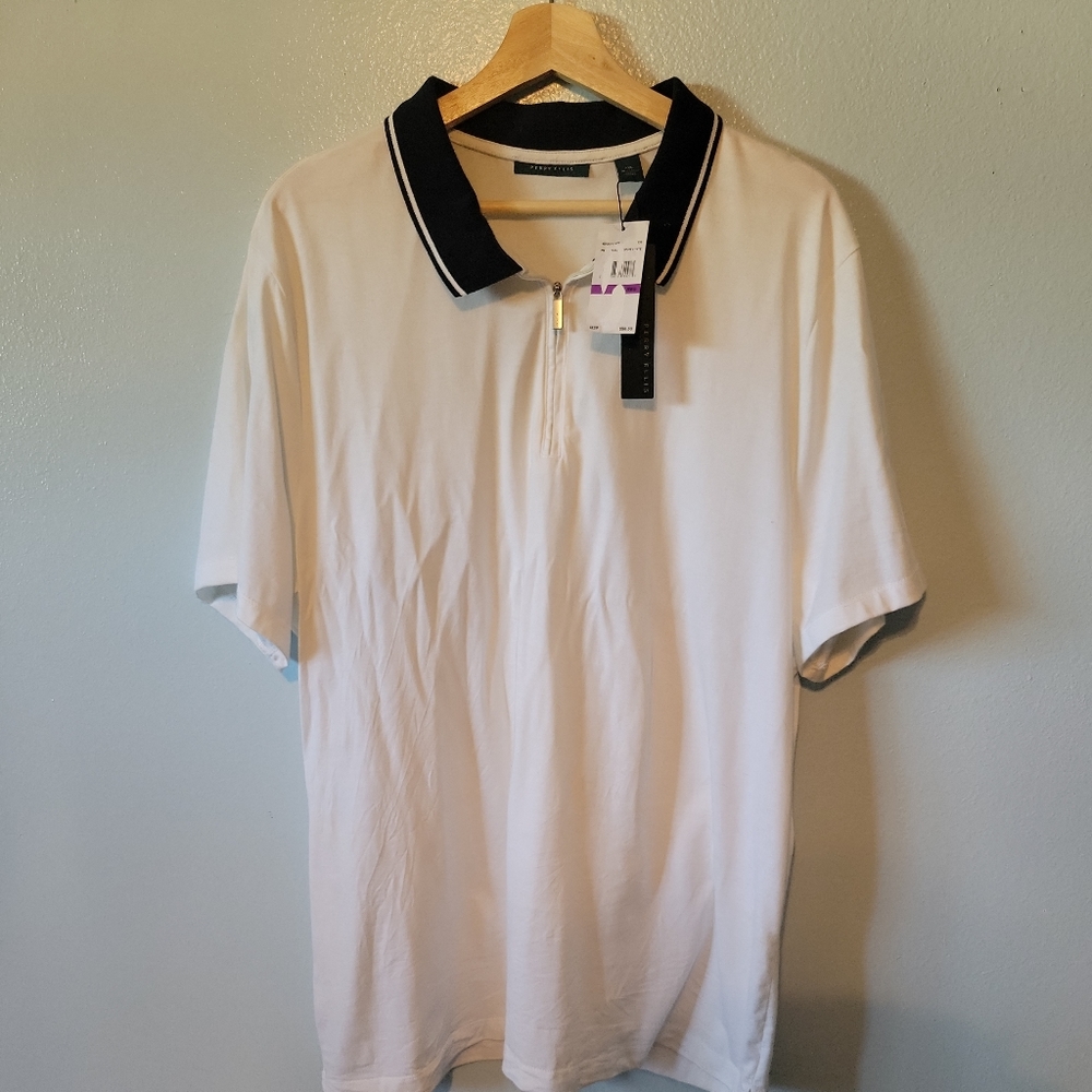 New Perry Ellis Zippered Polo Shirt 2xl wht/blk.
